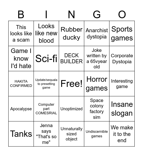 PC GAMING BINGO Card