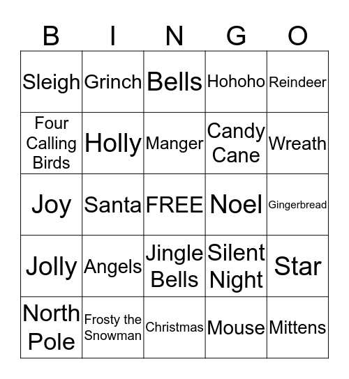 Christmas Cousin Bingo Card
