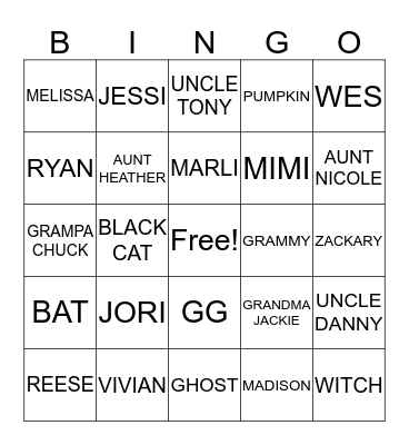 HOLLOWEEN  FAMILY BINGO Card