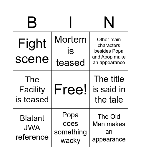 P7P Tale 0 Bingo Card