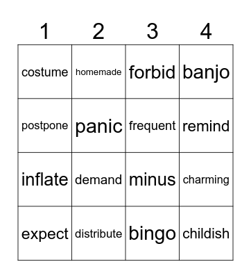 Brooks Bingo Big Words Bingo Card