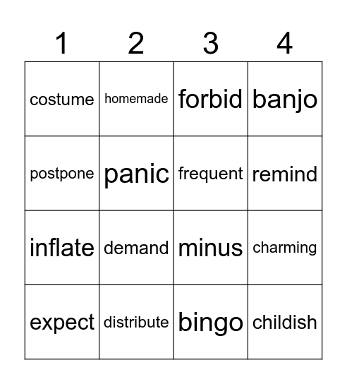 Brooks Bingo Big Words Bingo Card