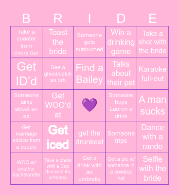Bachelorette Bingo Card