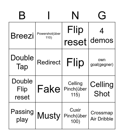 Rocket league Bingo Card