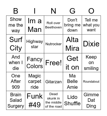 Steve and Linda's List Bingo Card