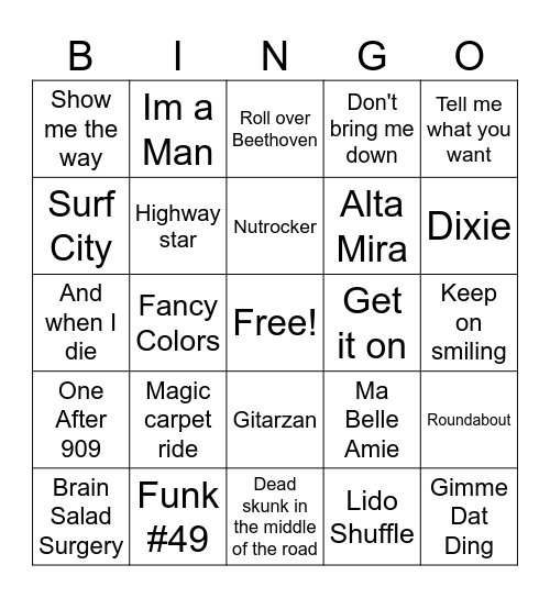 Steve and Linda's List Bingo Card