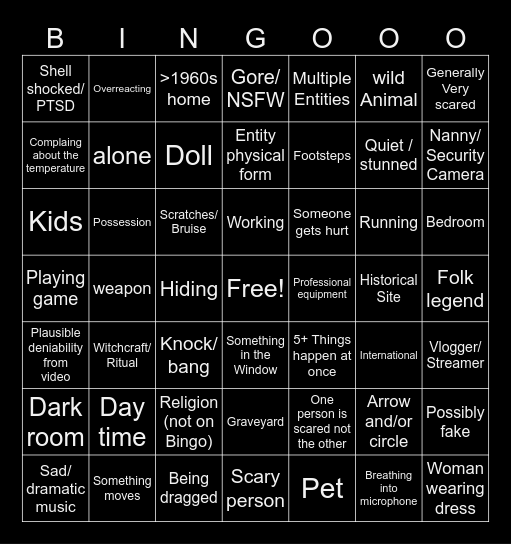 Scary Video Bingo Card