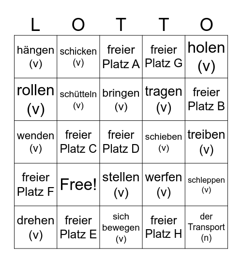 2.5 Movement of Objects & Beings - Bewegung von Dingen u. Lebewesen Bingo Card