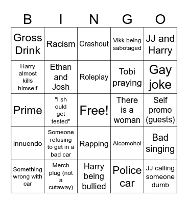 Sidemen Road Trip 15/06/25 Bingo Card