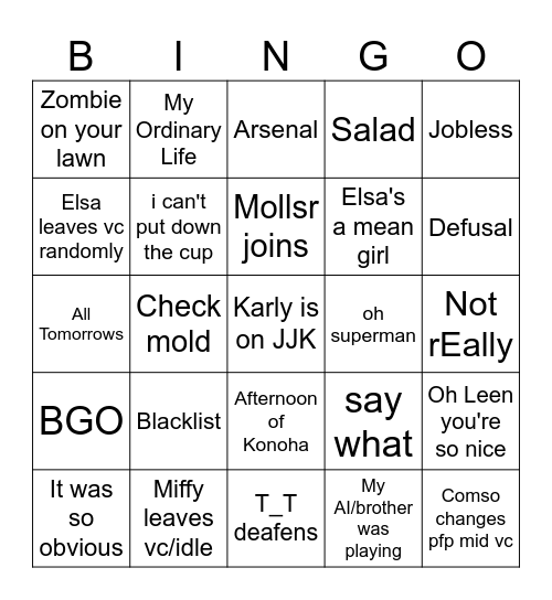 RPF VC Bingo Card