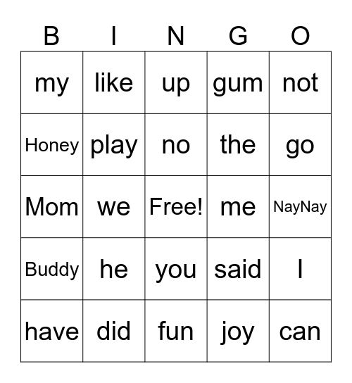 Tara's Sight Word Bingo Card