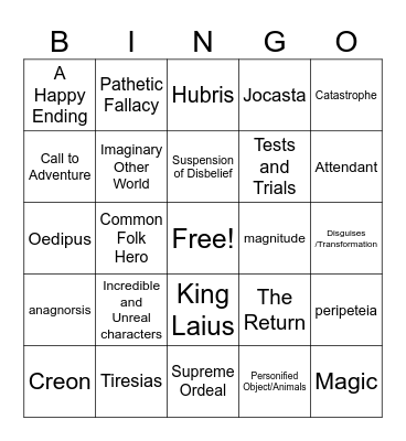 English Exam Review Bingo Card