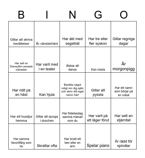 Lära känna varandra BINGO! Bingo Card