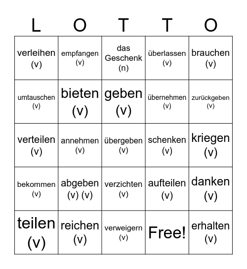 2.6 Giving & Taking - Geben u. Nehmen Bingo Card