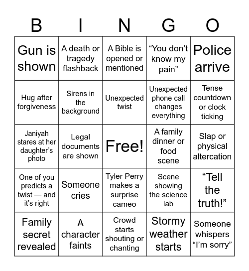 STRAW Movie Bingo Card