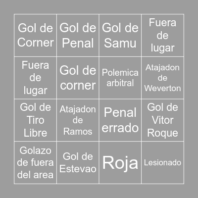 PORTO VS PALMEIRAS Bingo Card