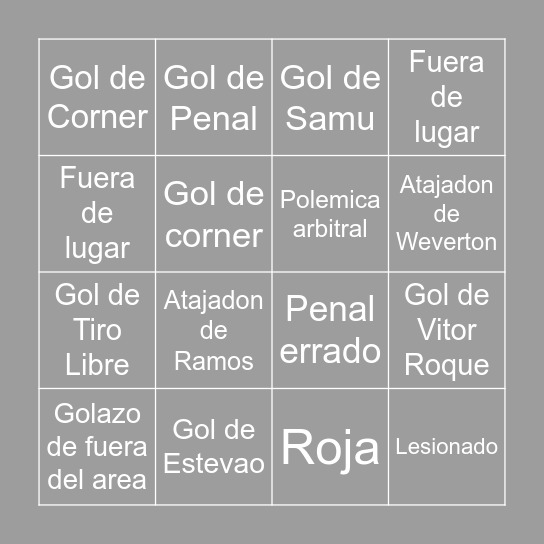 PORTO VS PALMEIRAS Bingo Card