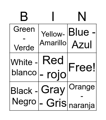 Color shape  Bingo Card