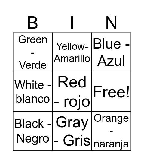 Color shape  Bingo Card