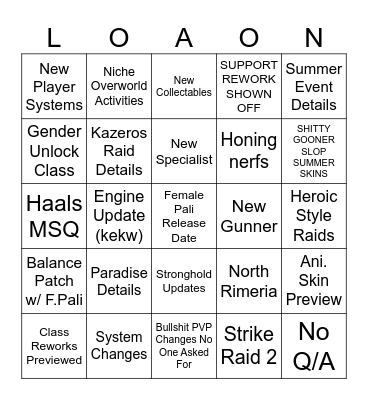 2025 Summer LOAON Bingo Card