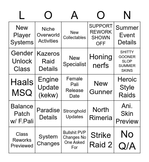 2025 Summer LOAON Bingo Card