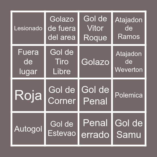 PORTO VS PALMEIRAS Bingo Card