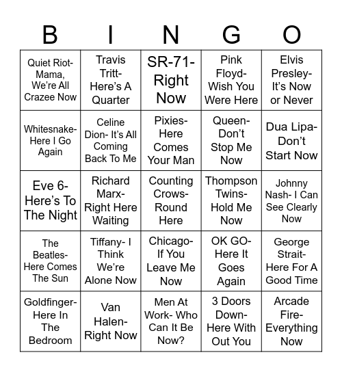 Radio Bingo "Here" & "Now" Bingo Card