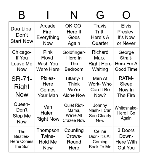 Radio Bingo "Here" & "Now" Bingo Card
