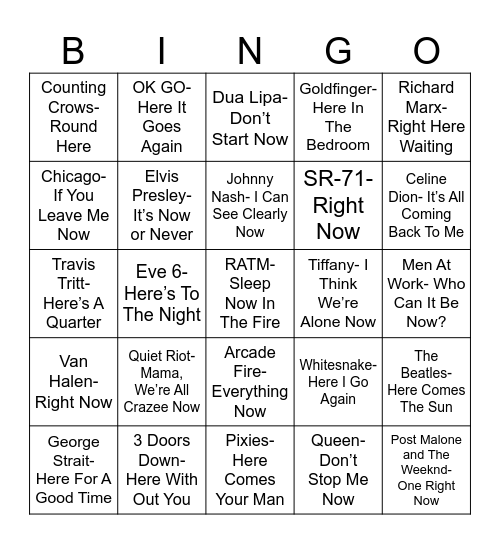 Radio Bingo "Here" & "Now" Bingo Card