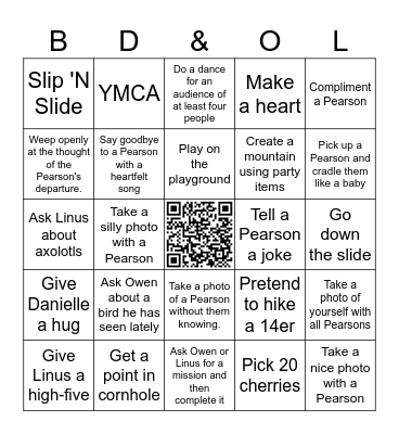 Goodbye Pearson Family! Bingo Card