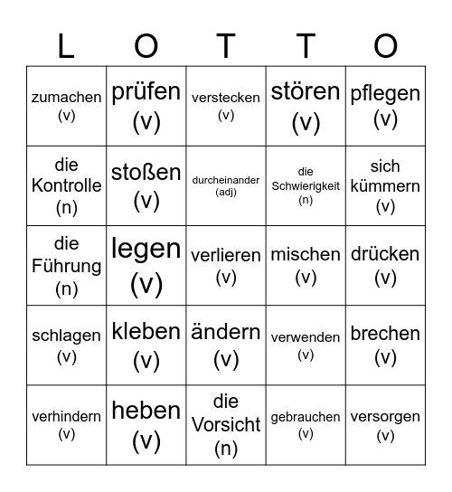 2.7 (1-2000) Handling Objects & Beings - Umgang mit Dingen u. Lebewesen Bingo Card