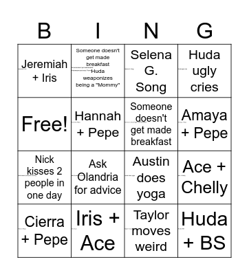 Love Island E11 Bingo Card