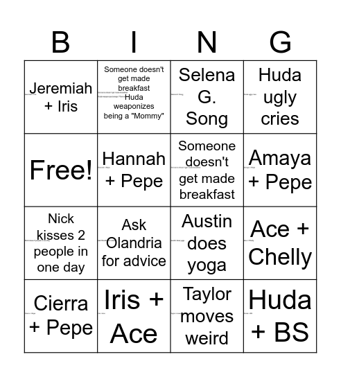 Love Island E11 Bingo Card