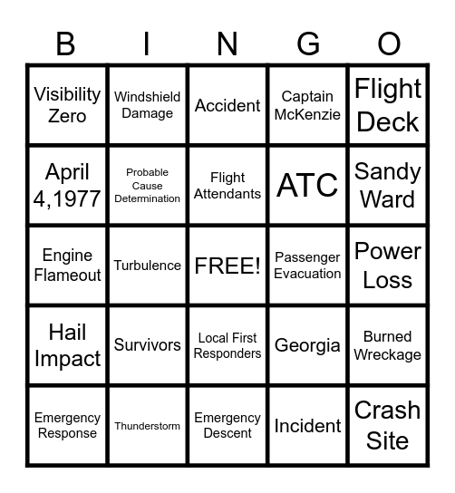 Southern Airways Flight 242 Bingo Card