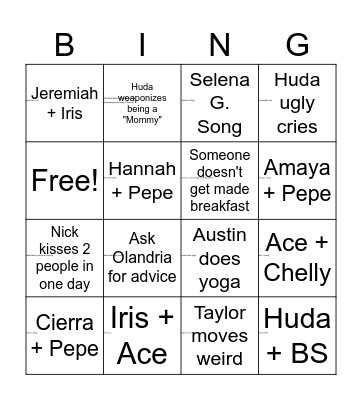 Love Island E11 Bingo Card