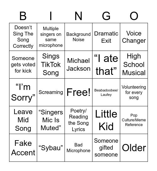 Roblox Karaoke Bingo Board Bingo Card