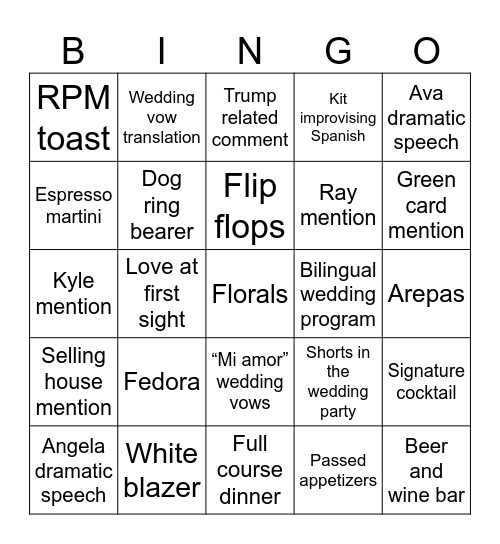 Wedding Season 2025 Bingo Card
