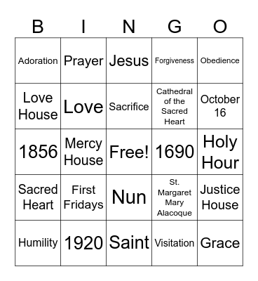 St. Margaret Alacoque and Sacred Heart of Jesus Bingo Card