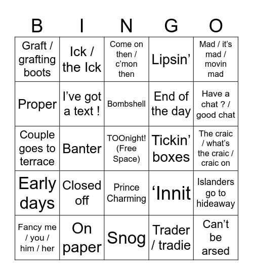 Love Island Bingo UK 2025 Bingo Card