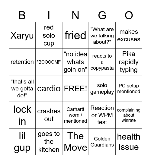 Pikabooirl Bingo Card