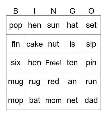 I can read Bingo Card