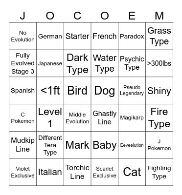 Pokémon Scarlet/Violet Surprise Trade Bingo Card