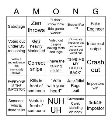AMOG US Bingo Card