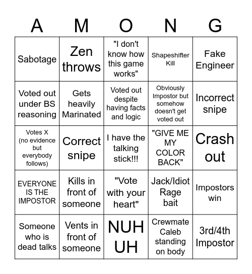 AMOG US Bingo Card