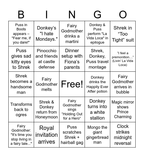 Shrek 2 Bingo Card