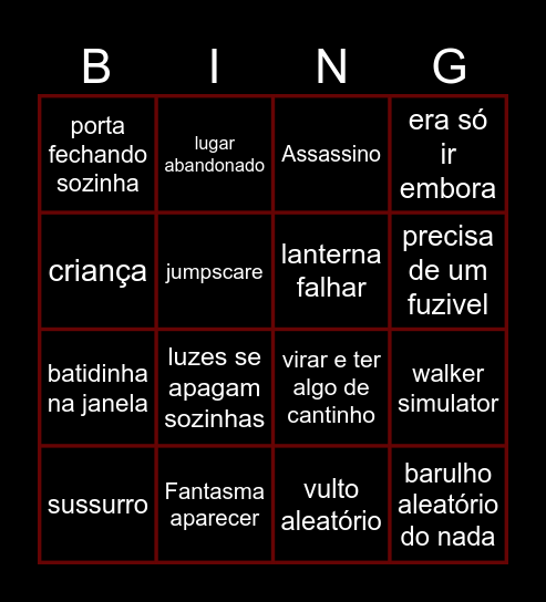BINGO DE TERROR Bingo Card