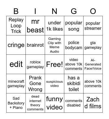 Untitled Bingo Card