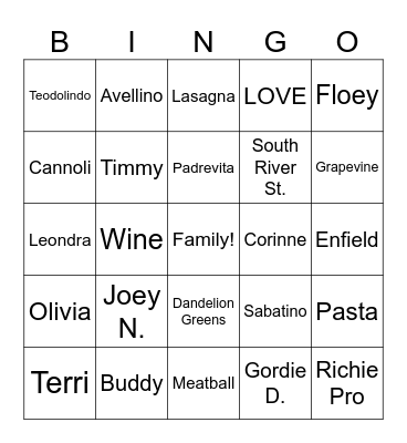 Family Bingo Card