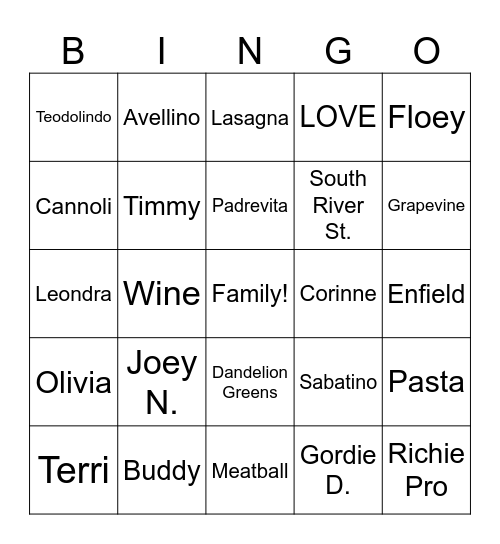 Family Bingo Card