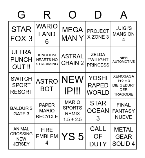 SWITCH 2 Bingo Card